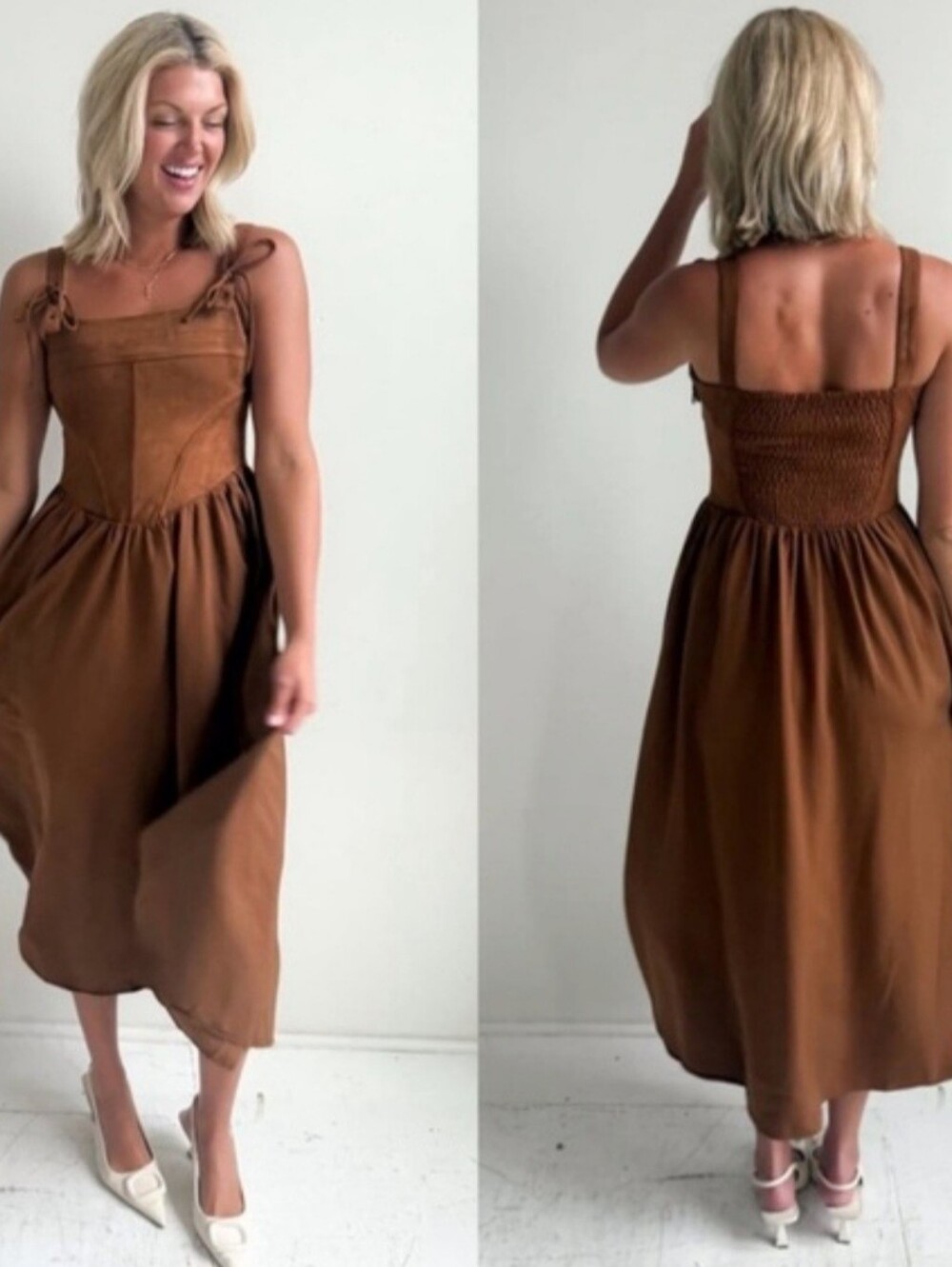 Moon River brown bustier corset faux suede midi dress XS - Picture 2 of 5